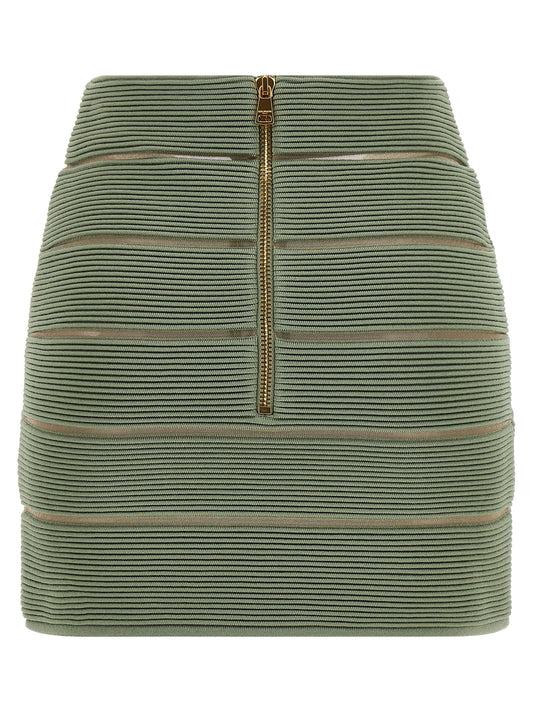 Balmain V‑shaped Waist Skirt – Green Mini (SS26)