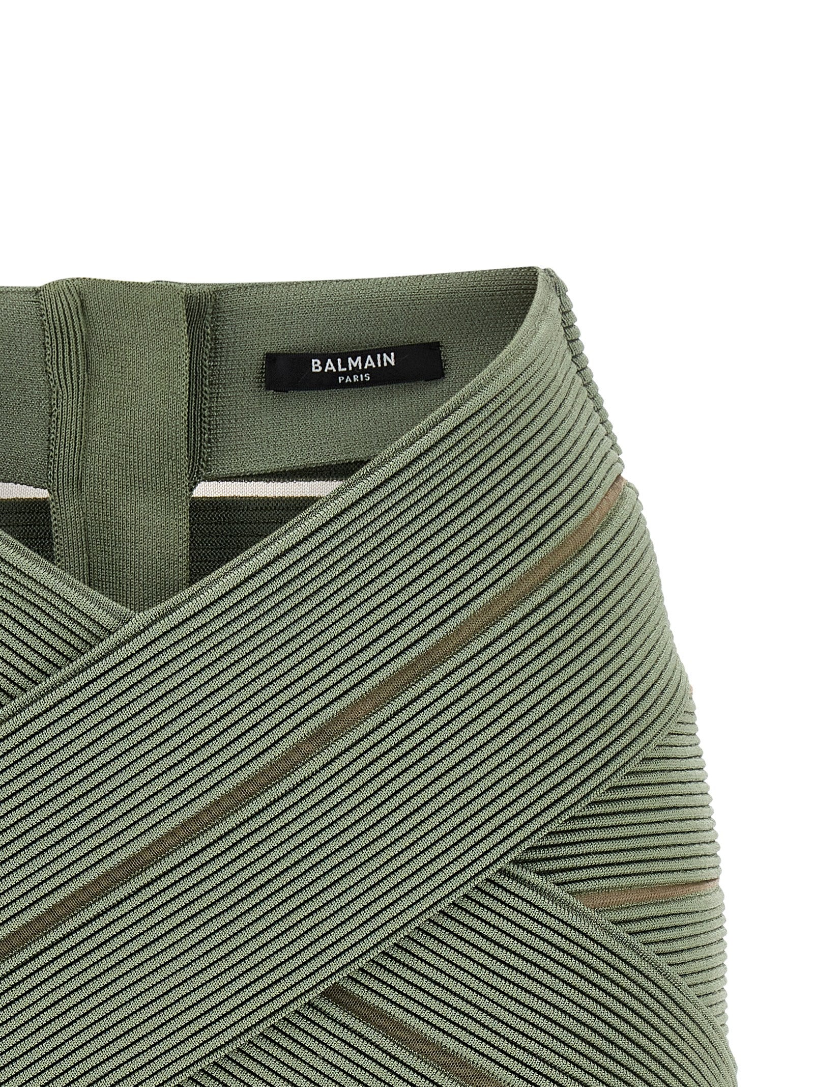 Balmain V‑shaped Waist Skirt – Green Mini (SS26)