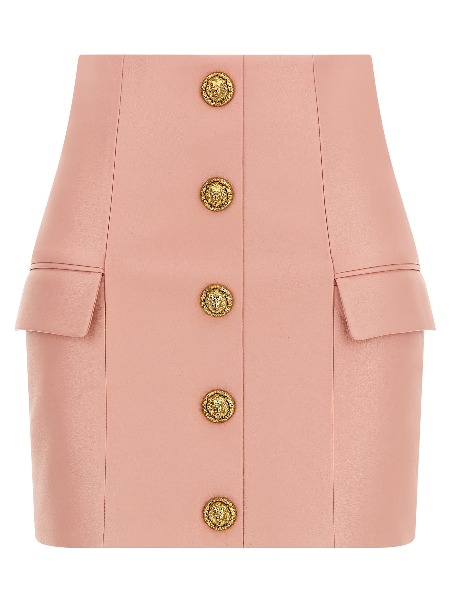 Balmain Testa Di Leone Pink Leather Skirt — Mini