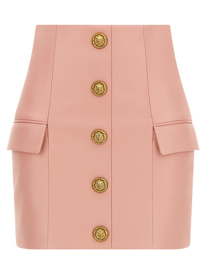 Balmain Testa Di Leone Pink Leather Skirt — Mini