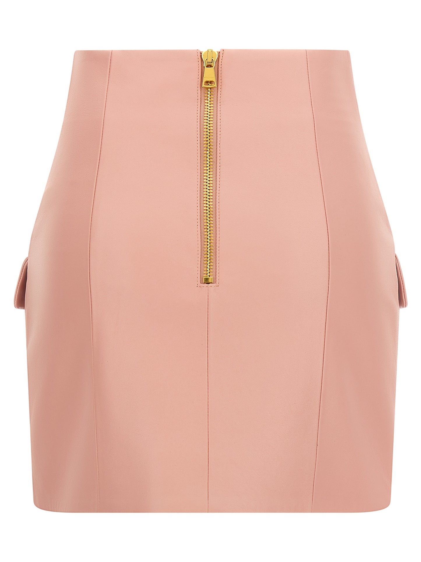 Balmain Testa Di Leone Pink Leather Skirt — Mini