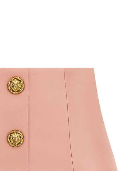 Balmain Testa Di Leone Pink Leather Skirt — Mini