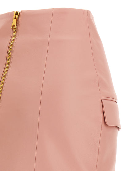 Balmain Testa Di Leone Pink Leather Skirt — Mini