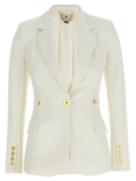Elisabetta Franchi Jewel Strap Blazer — White Jacket