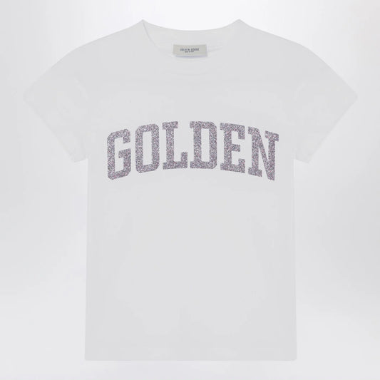 Golden Goose White T-shirt with Glitter Logo
