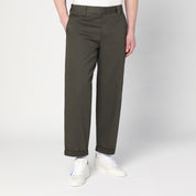 Pantalon en coton mélangé vert foncé Golden Goose avec revers