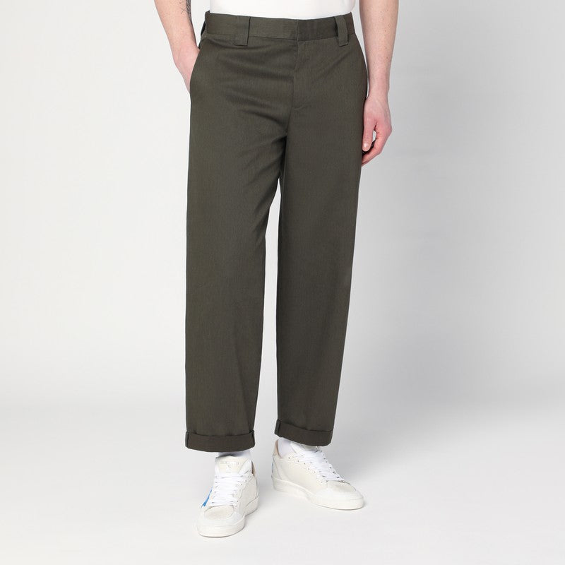 Pantalon en coton mélangé vert foncé Golden Goose avec revers