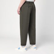 Pantalon en coton mélangé vert foncé Golden Goose avec revers