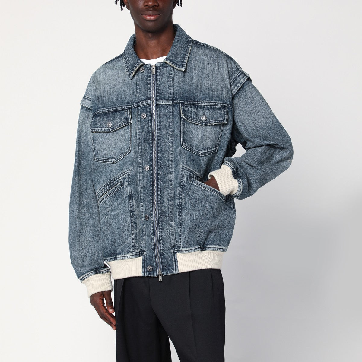 Golden Goose Bomber blue washed denim jacket