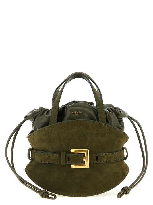 Balmain Shuffle Mini Handbag — Green Suede & Leather