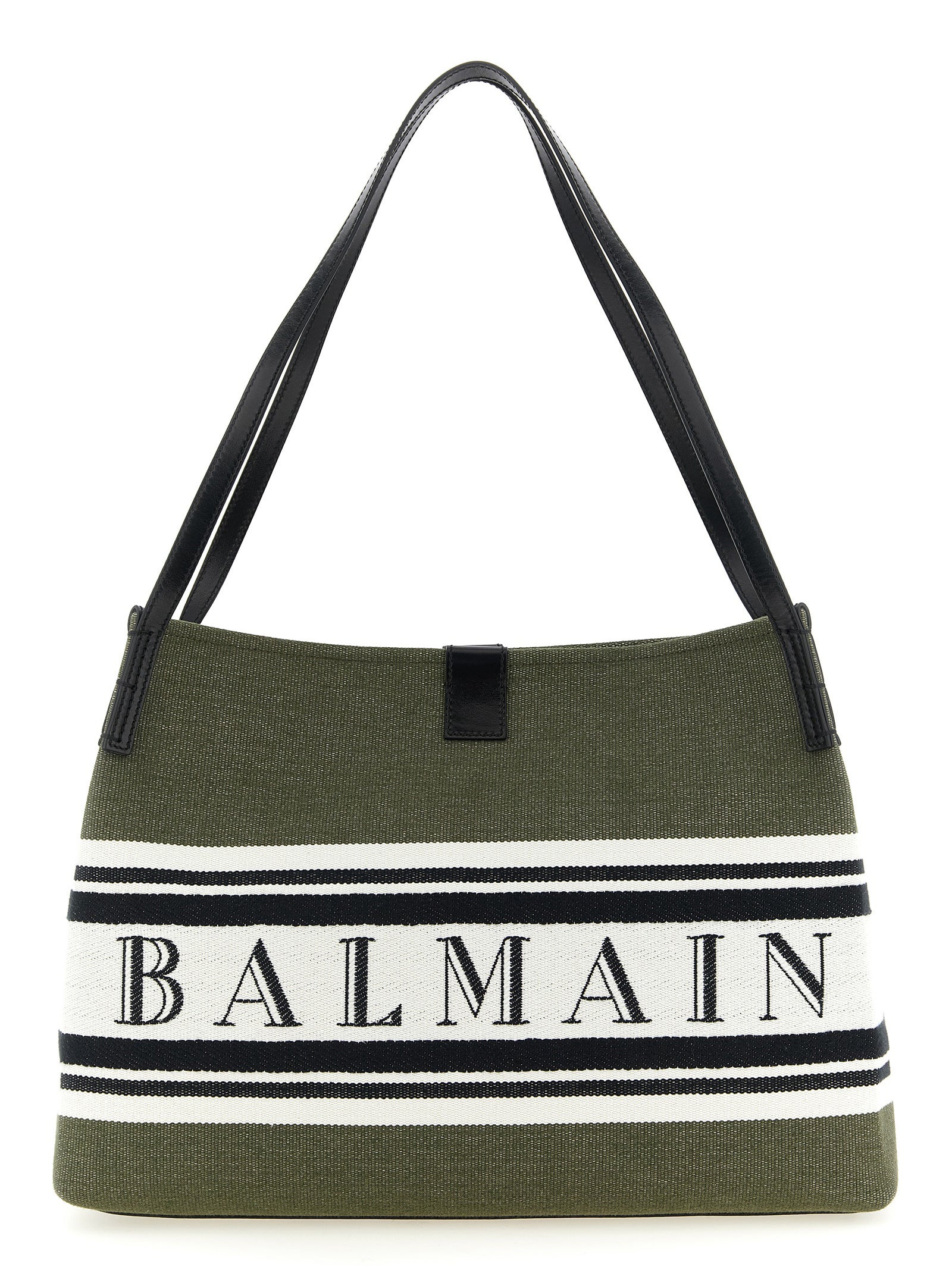 Balmain Medium Release Shopper Bag — Green Canvas
