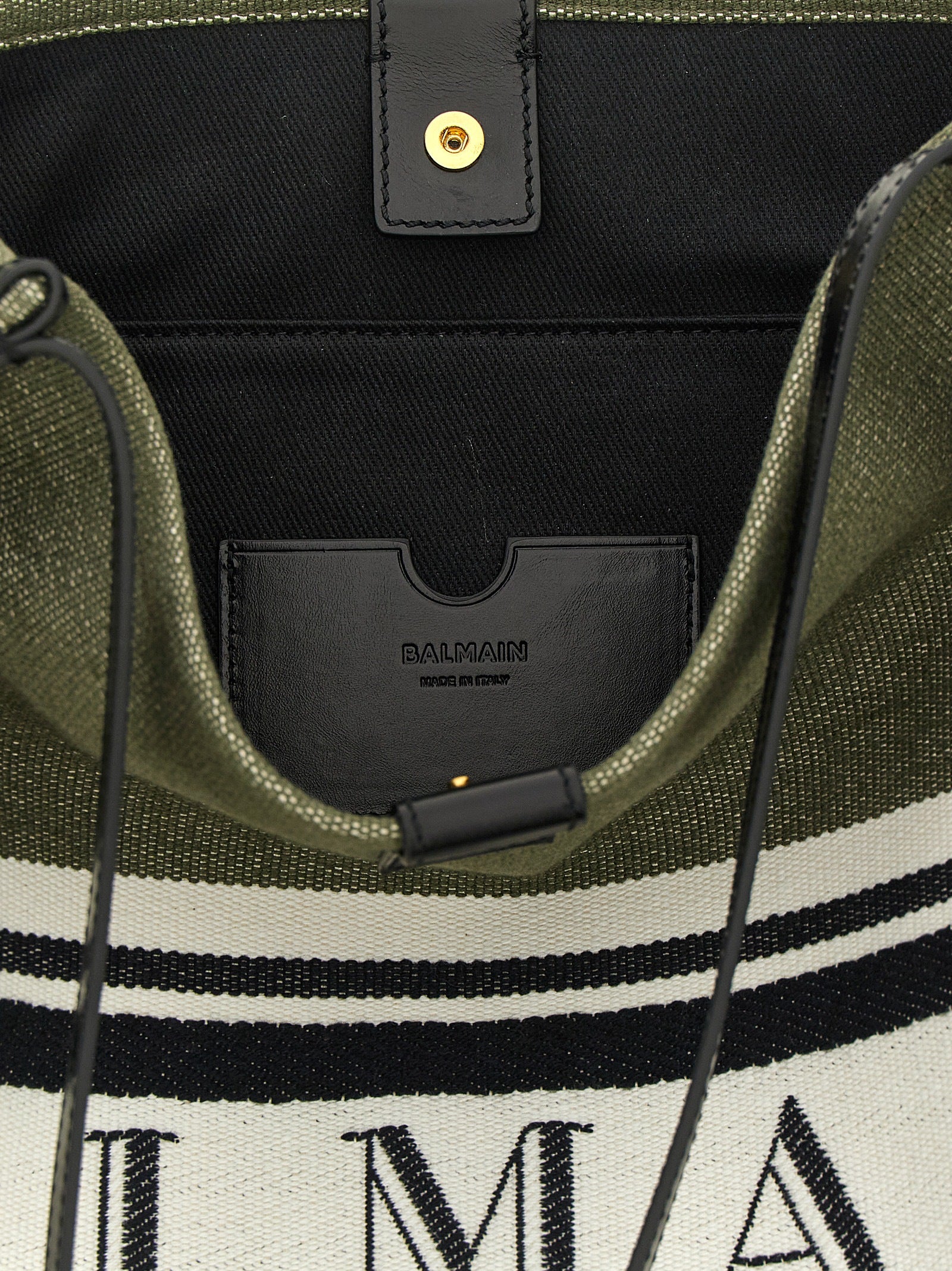 Balmain Medium Release Shopper Bag — Green Canvas