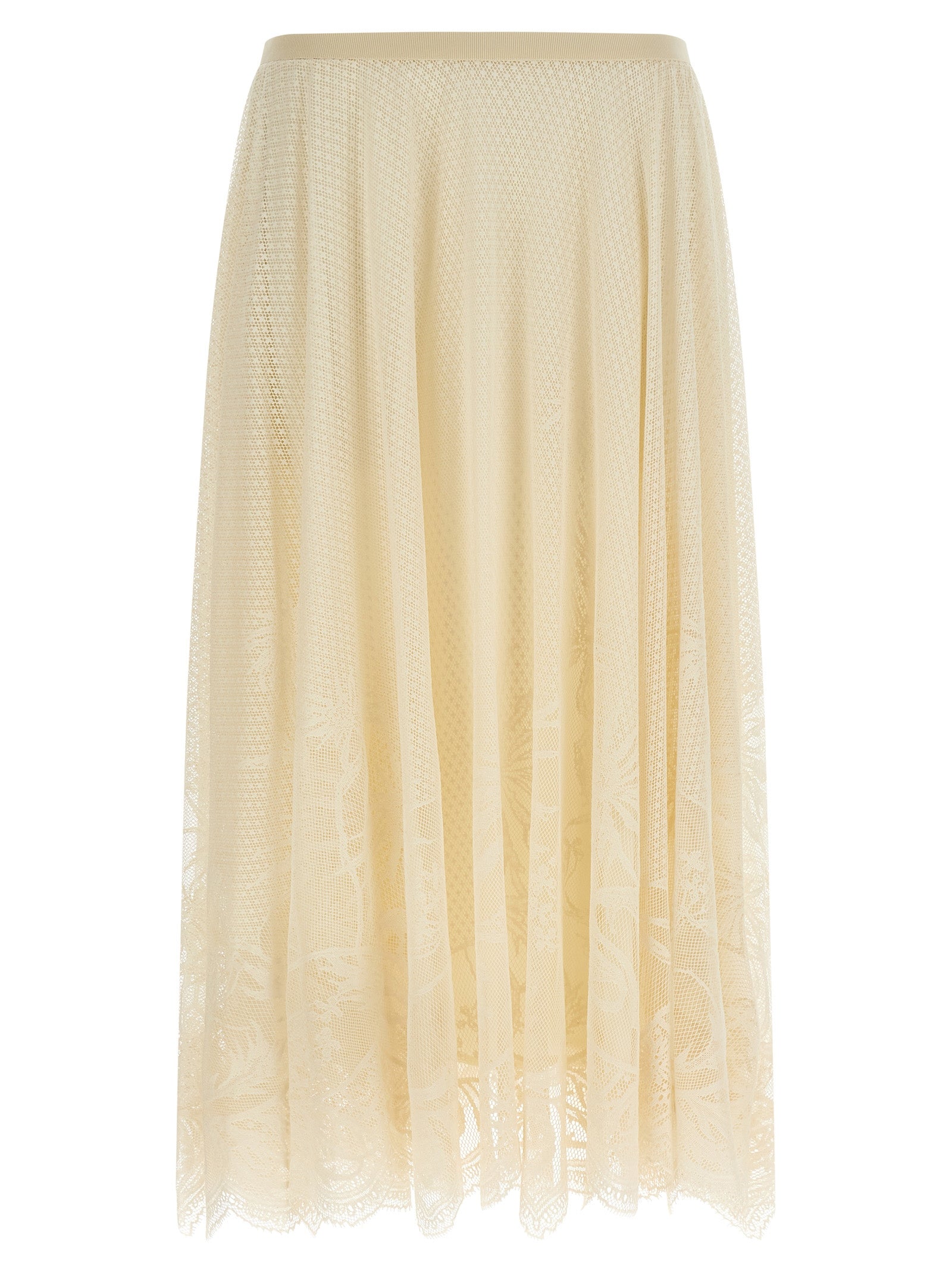 Fabiana Filippi Lace Skirt — Beige Crochet Midi Skirt