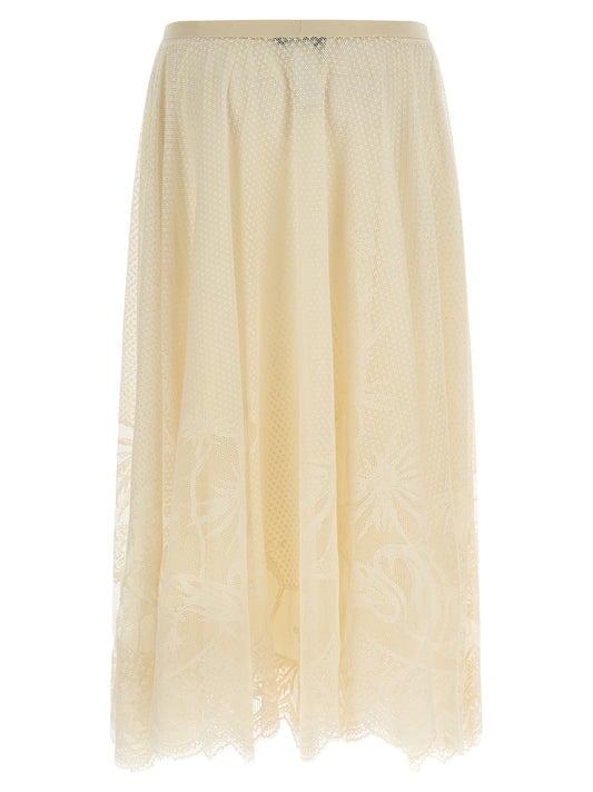 Fabiana Filippi Lace Skirt — Beige Crochet Midi Skirt