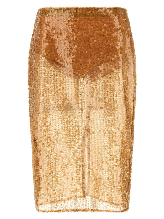Elisabetta Franchi Sequin Skirt – Midi Beige Glam