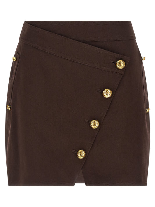 Elisabetta Franchi Jewel Button Skirt — Brown Mini