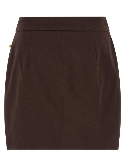 Elisabetta Franchi Jewel Button Skirt — Brown Mini