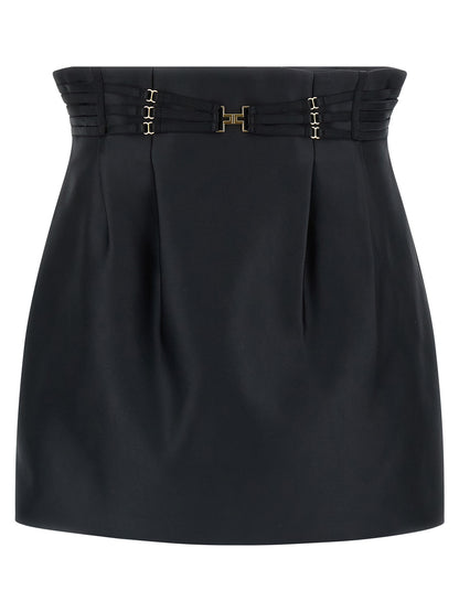 Elisabetta Franchi Mini Strap Skirt — High Waist Satin