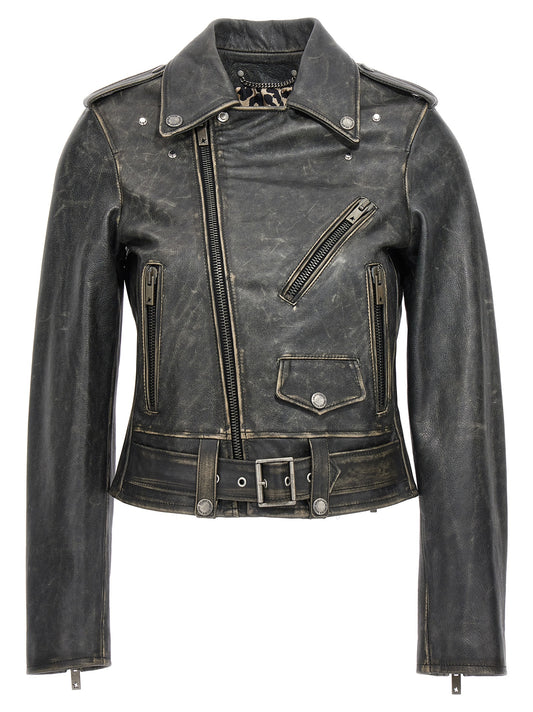 Golden Goose Jacket — Destiny Slim Leather Biker (Black)