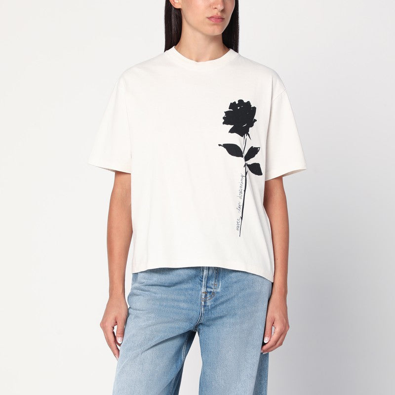 Golden Goose White T-shirt with rose in cotton