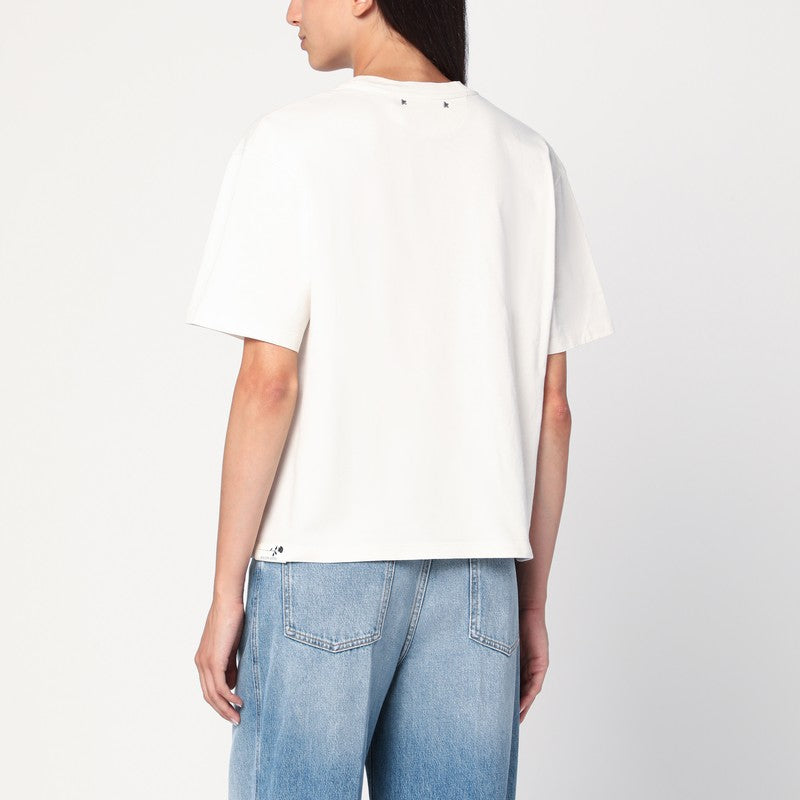 Golden Goose White T-shirt with rose in cotton