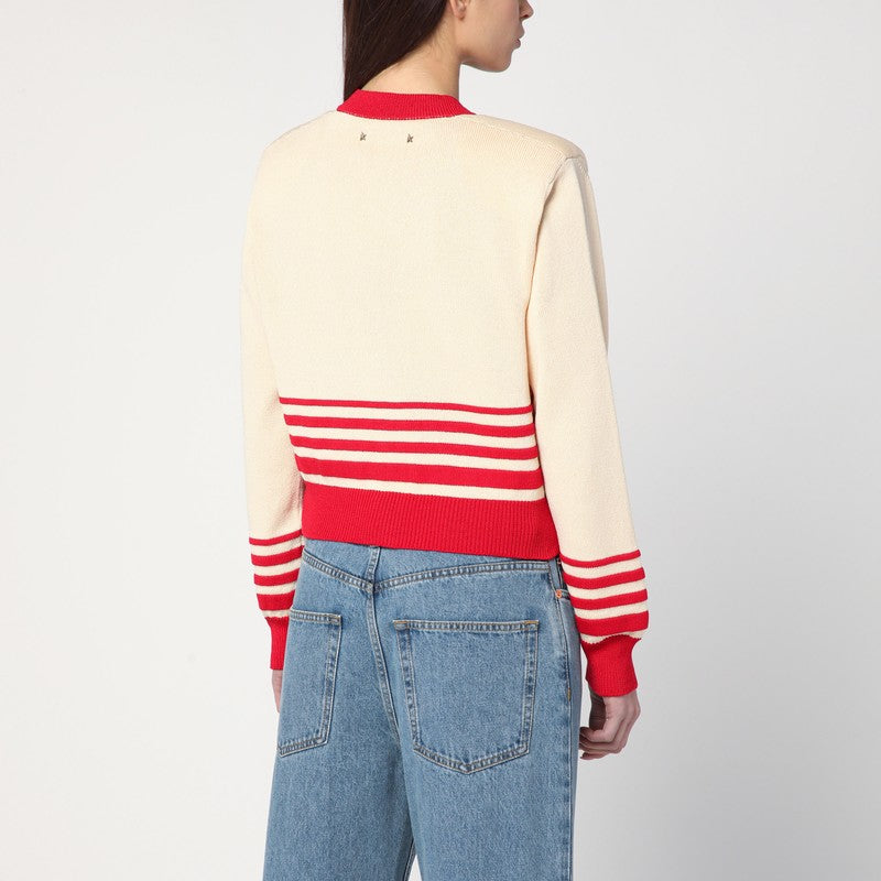 Golden Goose Beige cardigan with red stripes