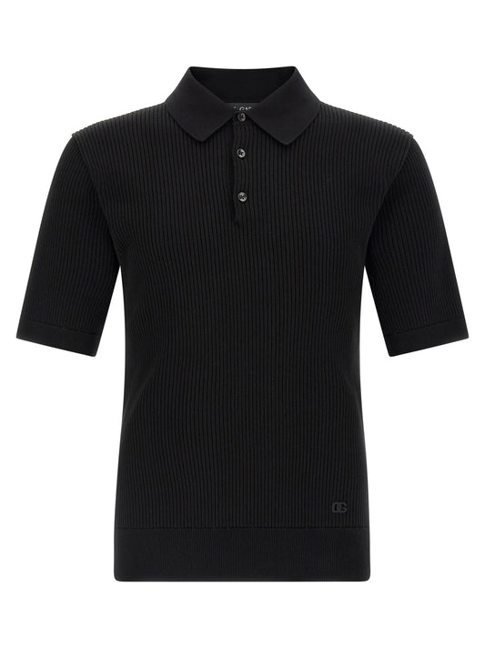 Dolce & Gabbana Micro-ribbed Polo Shirt — Black