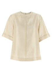 Loulou De Saison Havana Silk Top — Beige Crew Neck