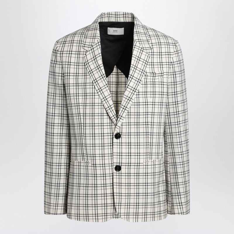 Ami Paris Single-breasted cream check jacket in virgin wool
