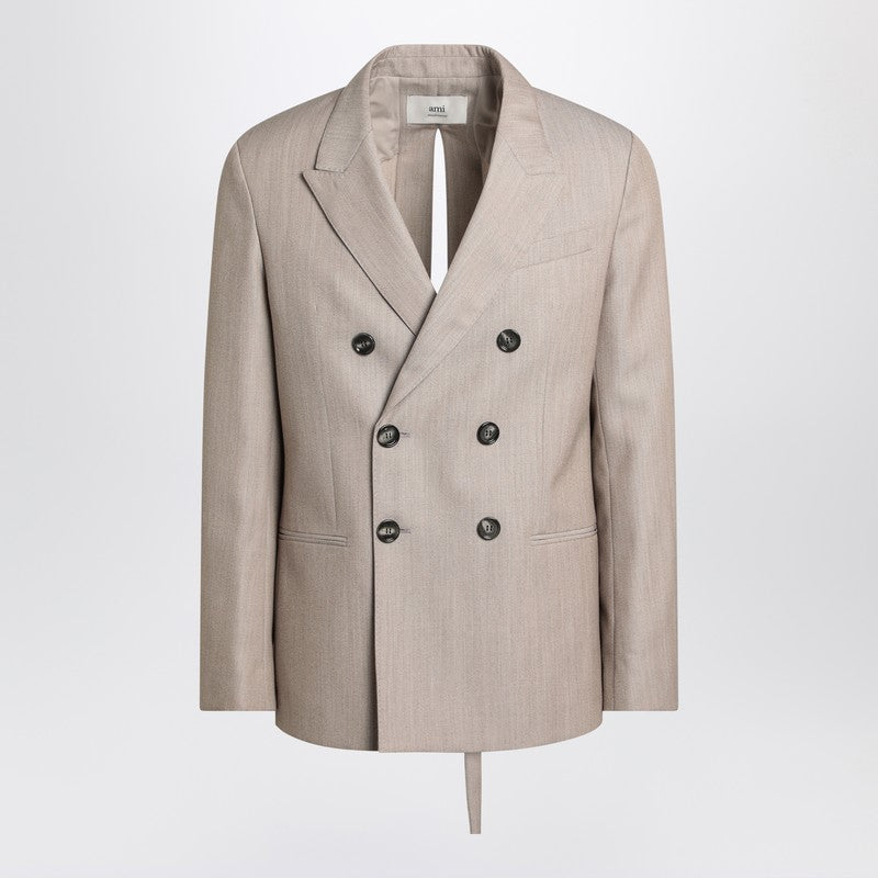 Chaqueta cruzada de lana beige de Ami Paris