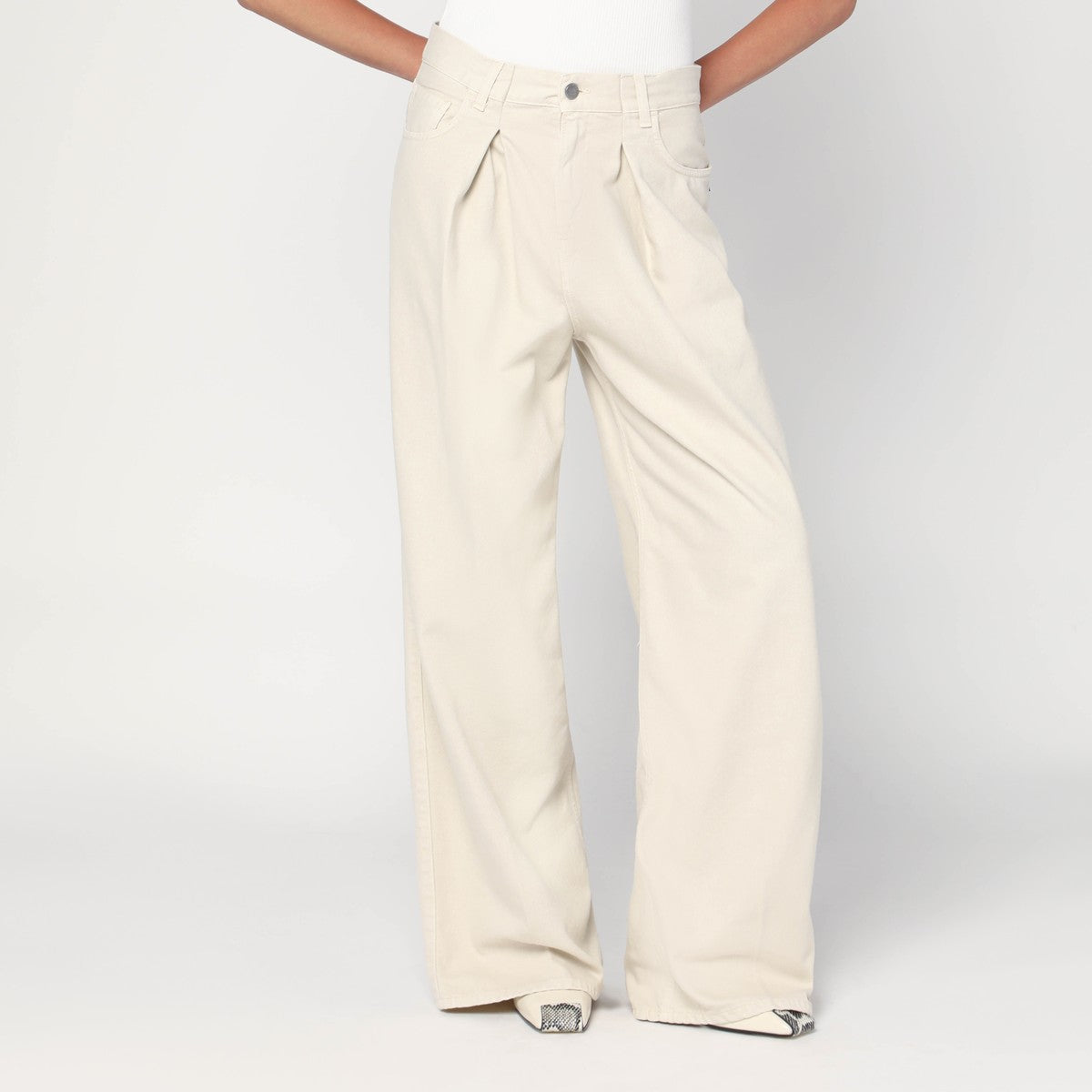 Haikure Wide Ecru Corduroy Trousers — Wide Jeans for Women