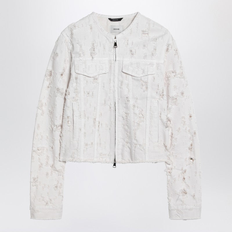 Haikure White jacket with rips in cotton