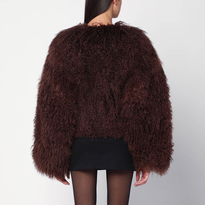 HALFBOY Short chocolate brown fur coat