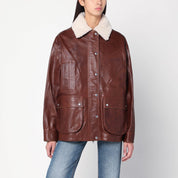 HALFBOY Brown leather jacket with shearling collar