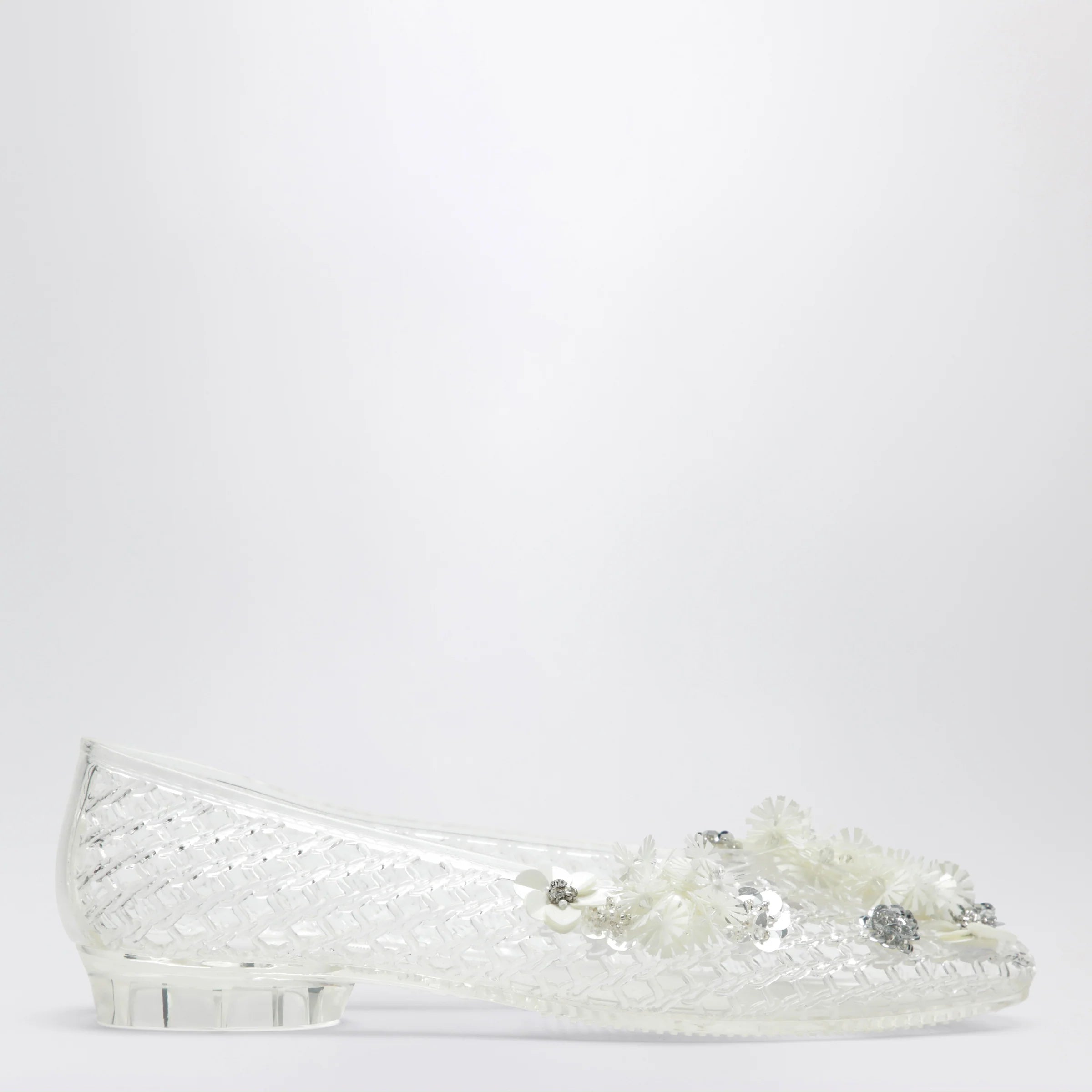 Heavenly Jelly Transparent Lily ballet flats in PVC with beaded flowers