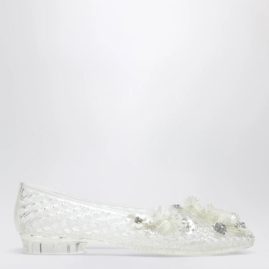 Heavenly Jelly Transparent Lily ballet flats in PVC with beaded flowers