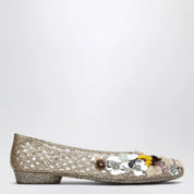 Heavenly Jelly Gold Orchid ballet flats in PVC with beaded flowers