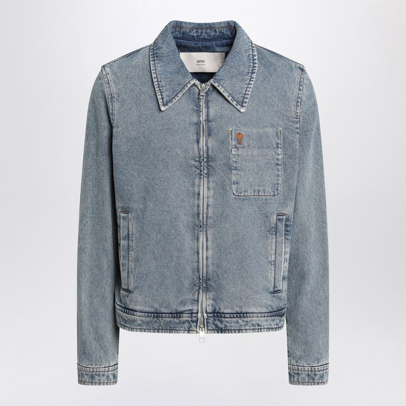 Ami Paris Denim zip-up Ami De Coeur jacket in faded cotton