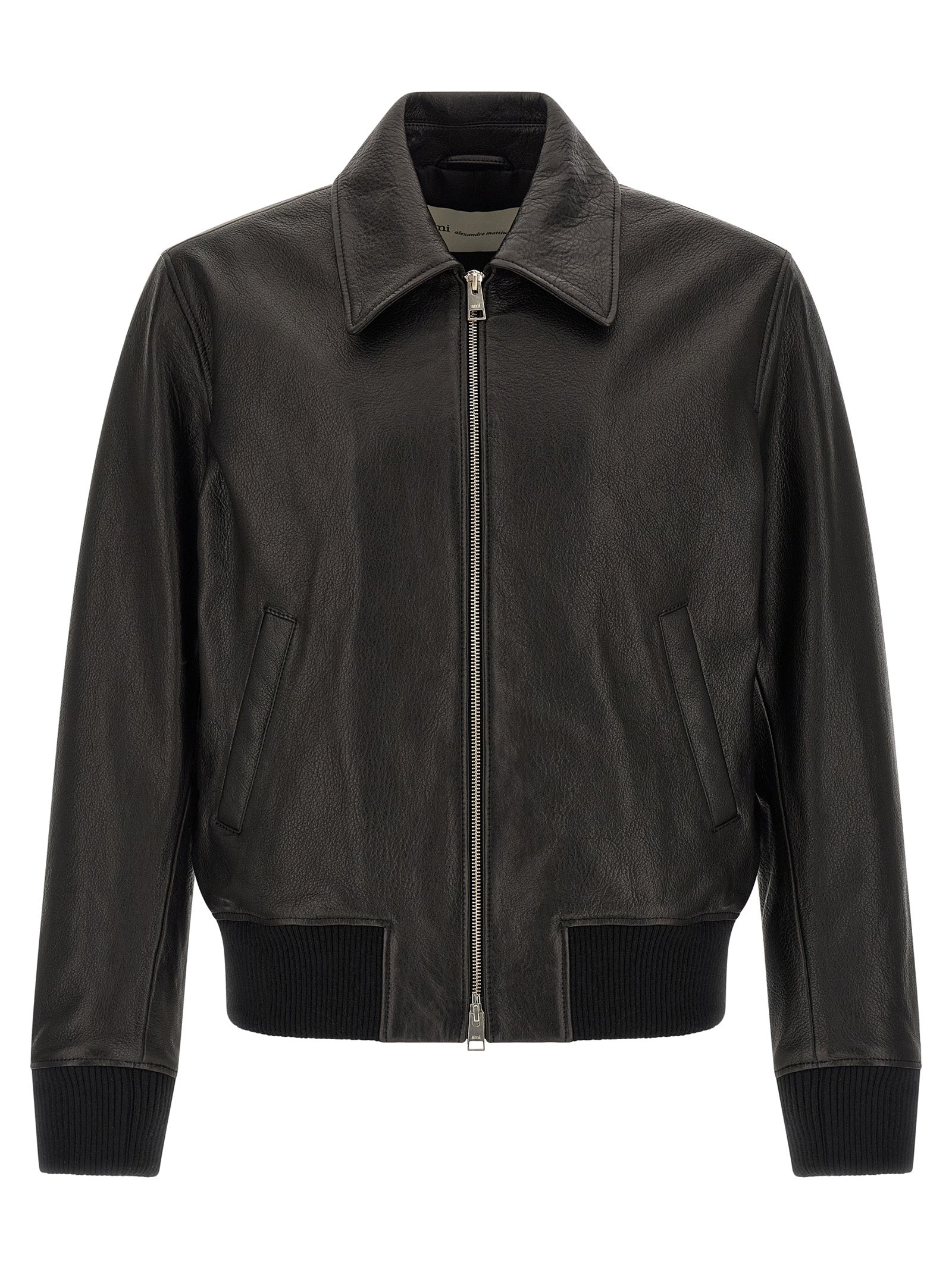 Ami Paris Ami De Coeur Leather Bomber Jacket