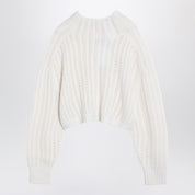 Max Mara white perforated wool and cashmere sweater