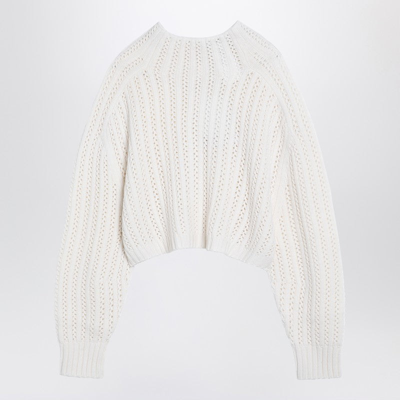 Max Mara white perforated wool and cashmere sweater