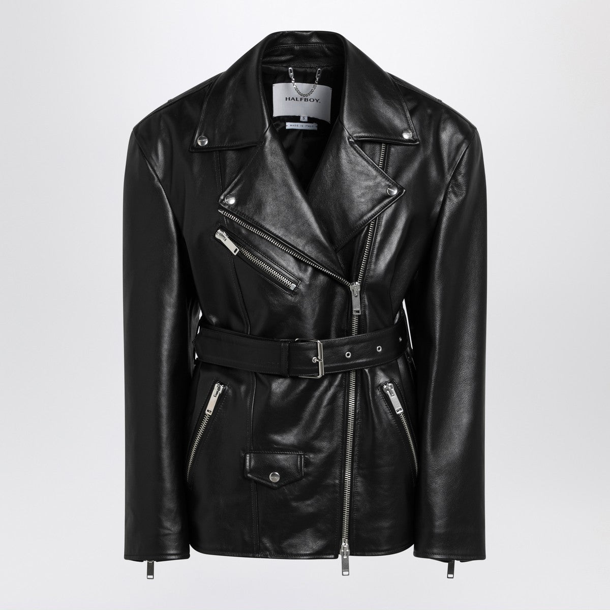 HALFBOY Black belted leather jacket