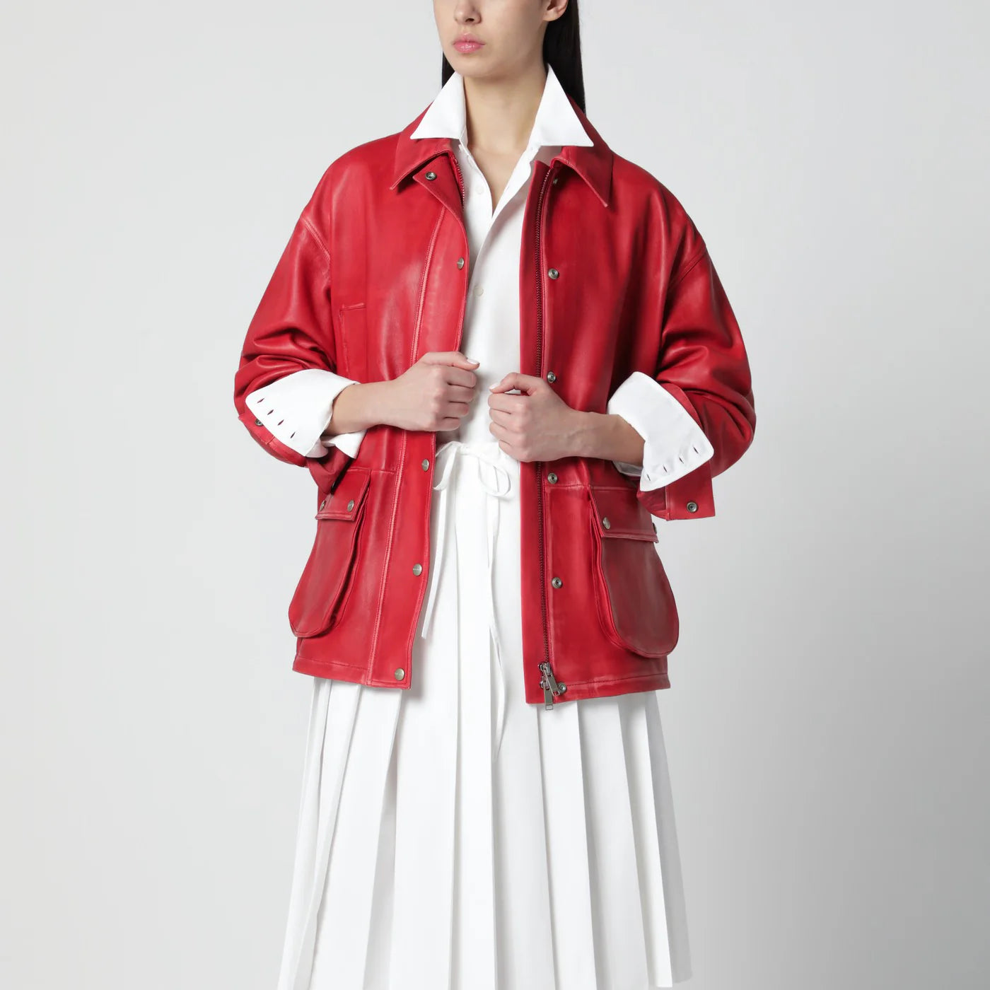 HALFBOY Red Leather Parka Jacket — Women’s Outerwear