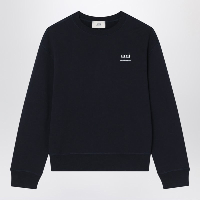 Ami Paris Navy blue sweatshirt with logo in organic cotton