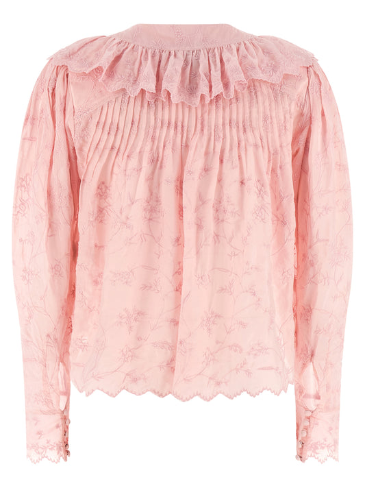 Isabel Marant Zelly Top — Pink Embroidered Topwear