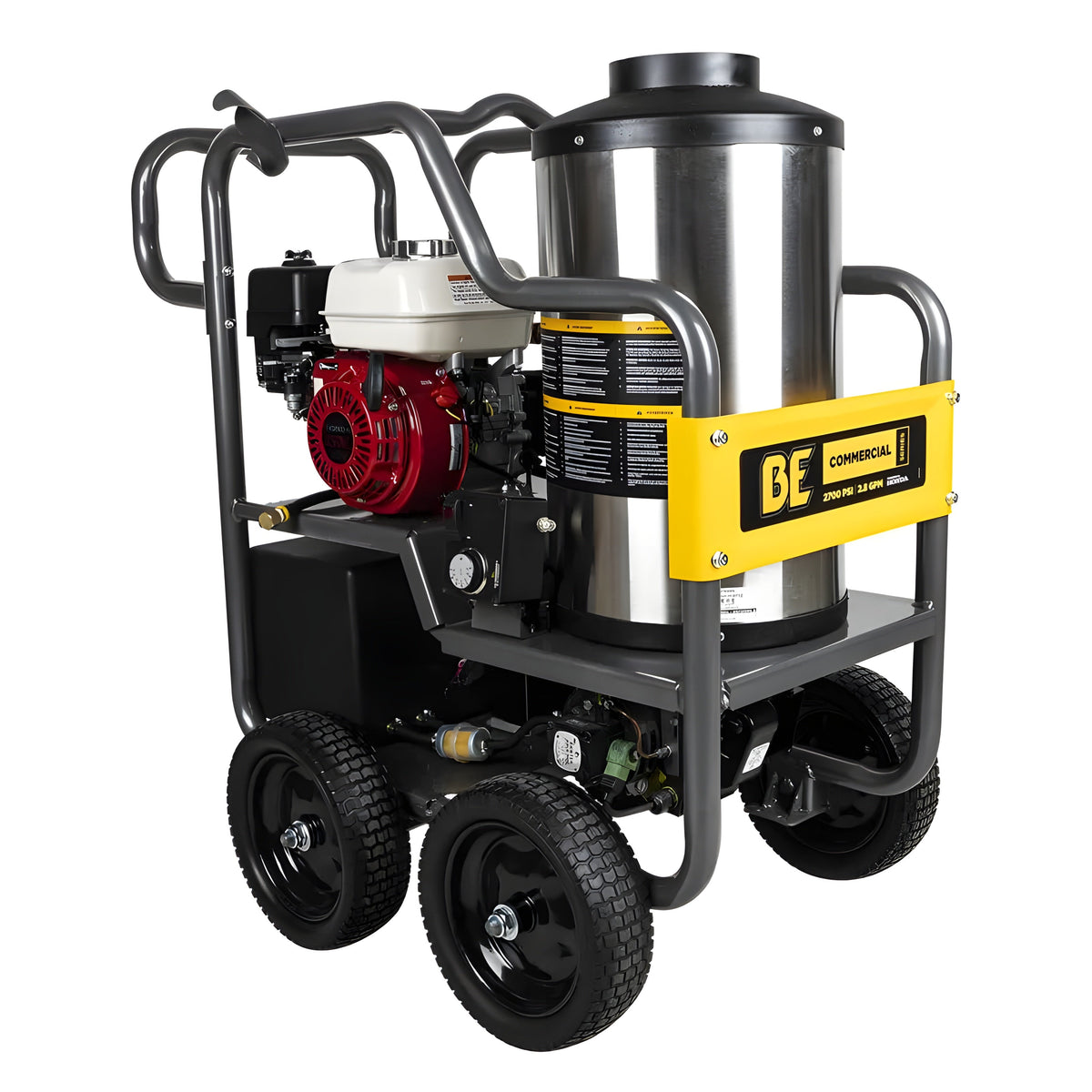 BE Power 2,700 PSI - 2.8 GPM Hot Water Pressure Washer with Honda GX200 Engine and General Triplex Pump - PowerGen USA - HW2765HG