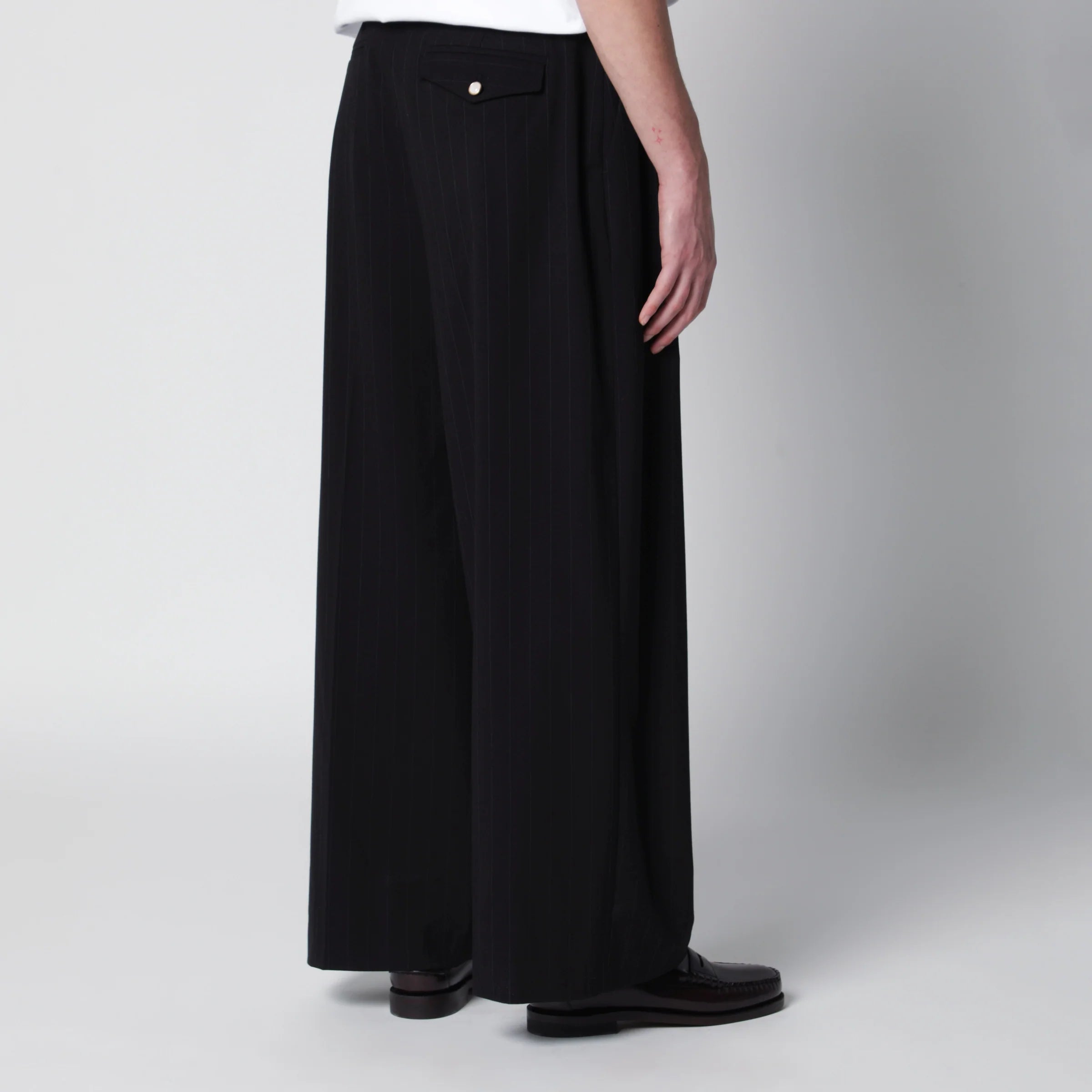 Thestroy Black pinstriped Inno trousers in viscose blend