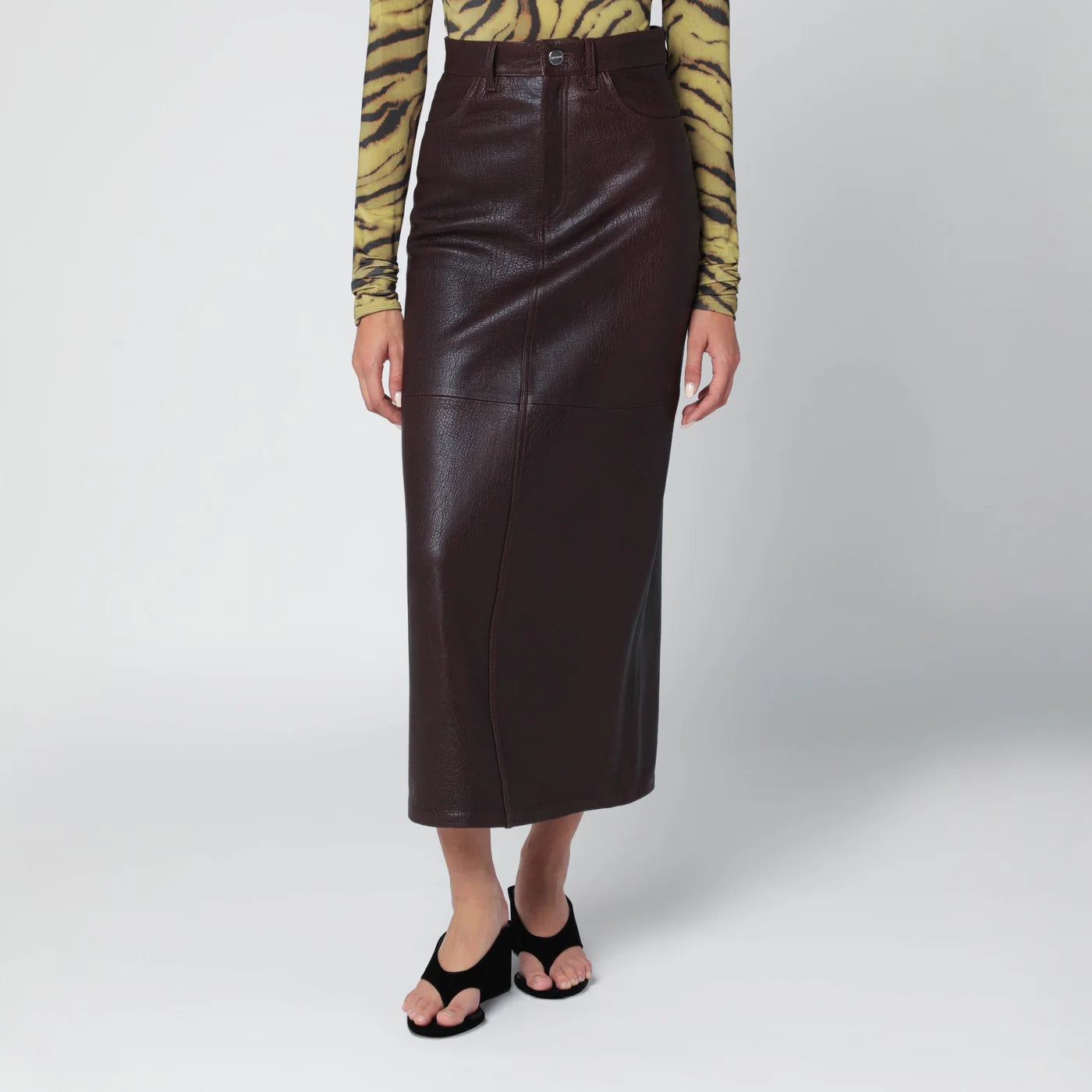 Ivy Oak Burgundy Leather Midi Skirt — Lux Lambskin