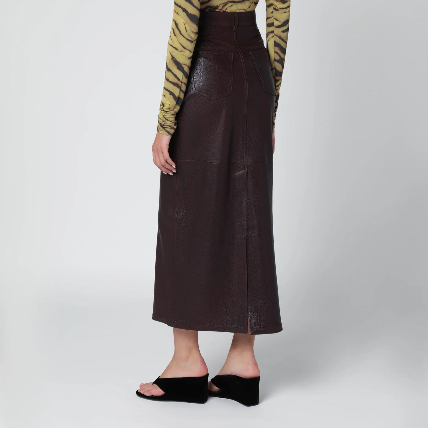 Ivy Oak Burgundy Leather Midi Skirt — Lux Lambskin