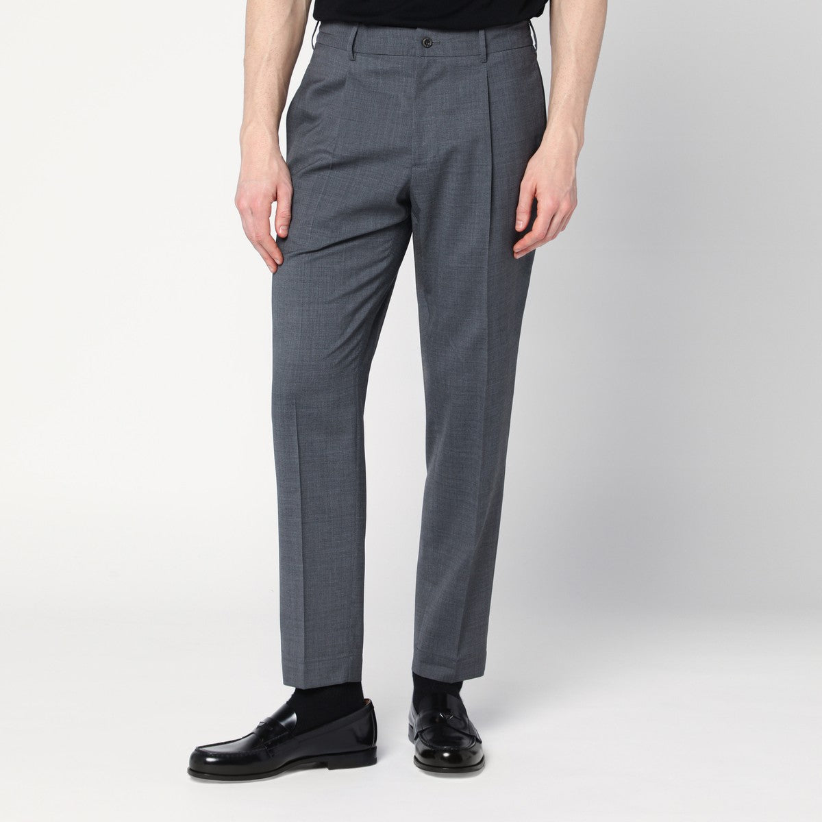 Pantalon Santaniello en laine mélangée gris anthracite